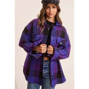 💜💜 Women’s La Miel Purple Oversized Knit Sweater Jacket 💜💜